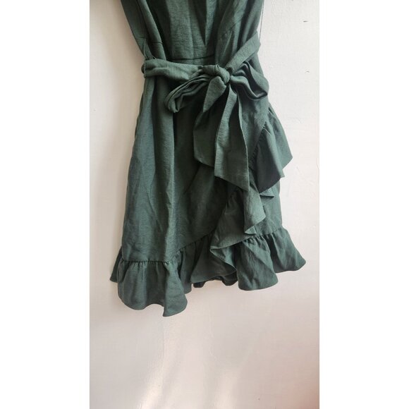 1. STATE One Shoulder Ruffle Wrap Mini Dress Green Tie Waist Size XS - Picture 4 of 9
